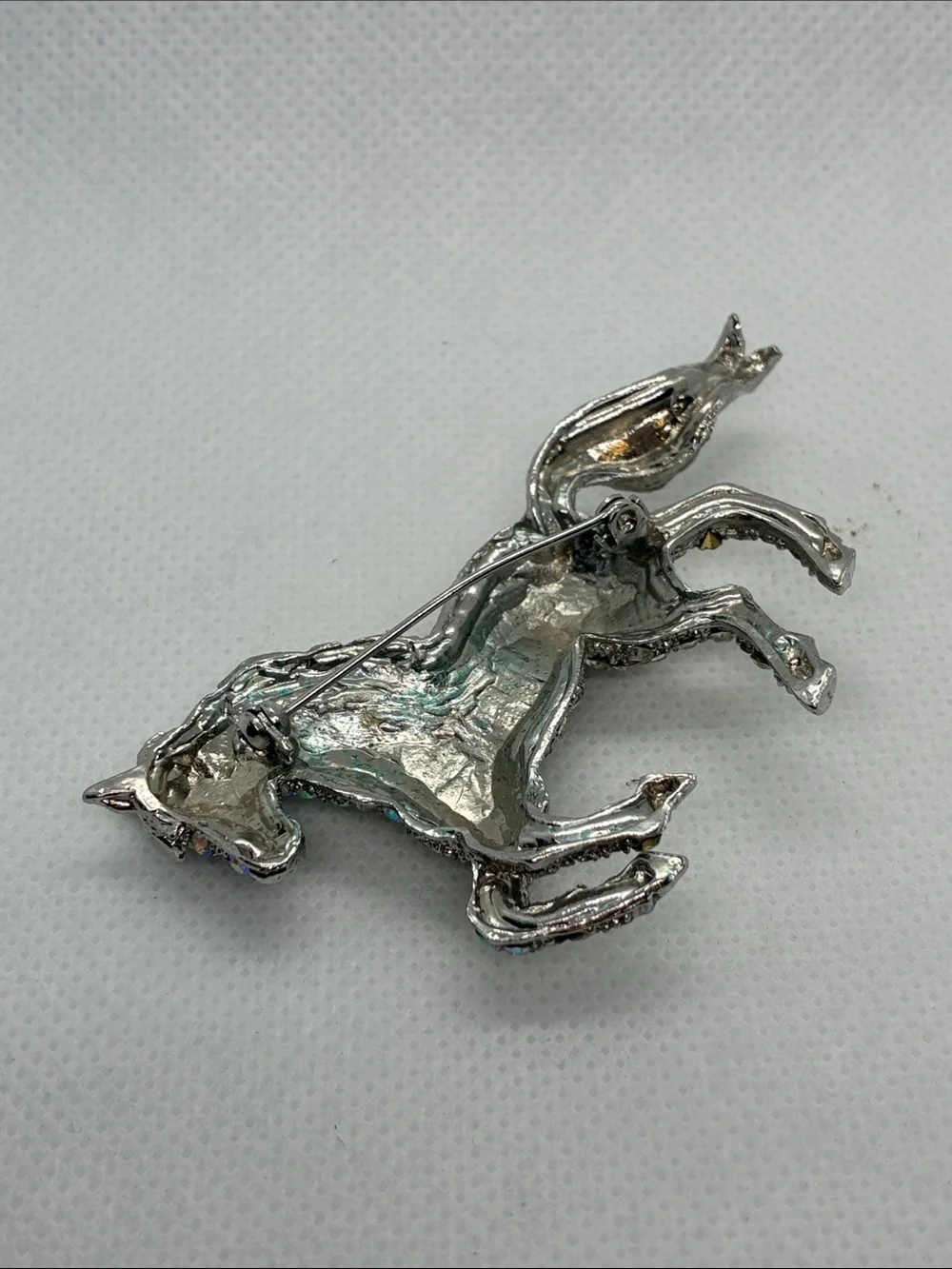 Aurora Crystal Horse Brooch - Silver Tone
